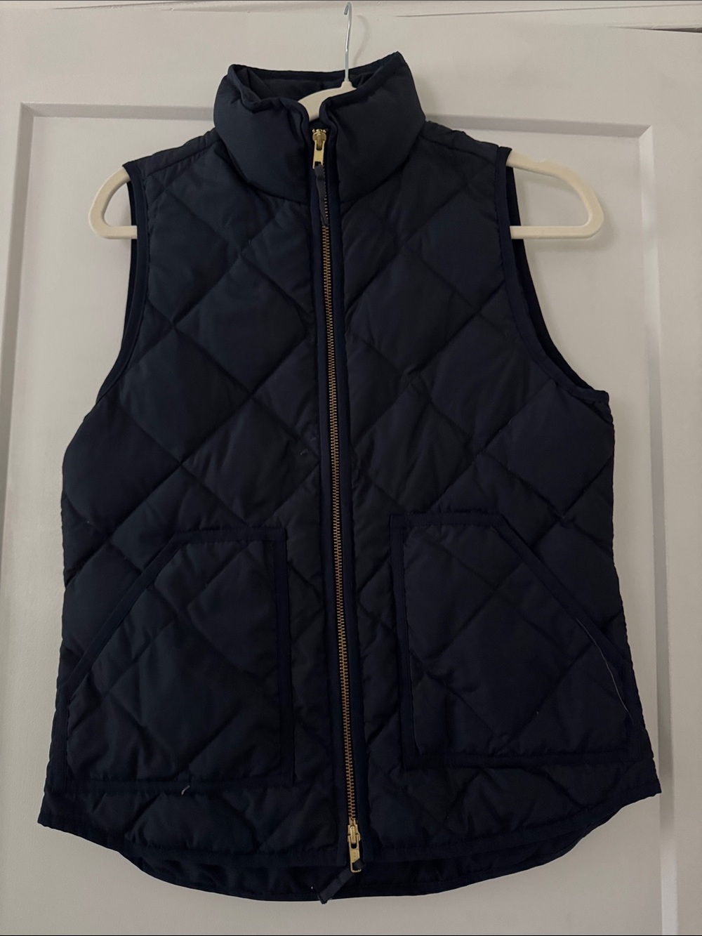J. Crew Quilted Navy Sleeveless Puffer Vest with Gold Zipper